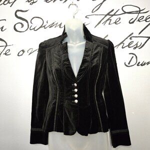 White House Black Market Black Velour Silver Button Up Elegant Jacket Blazer, 0